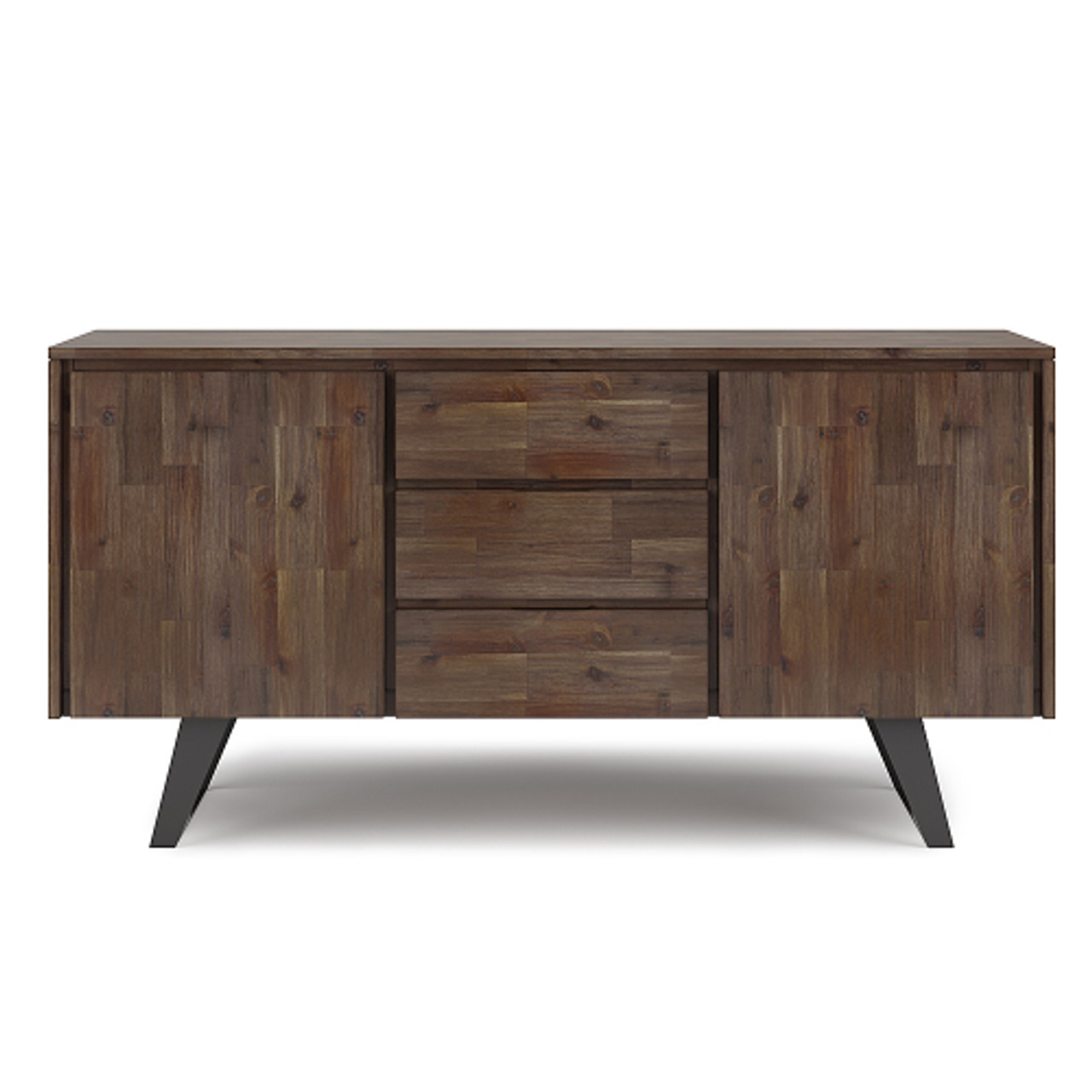 Simpli Home - Lowry Solid Acacia Wood and Metal 60 inch WideRectangle Modern Industrial Sideboard Buffet - Rustic Natural Aged Brown