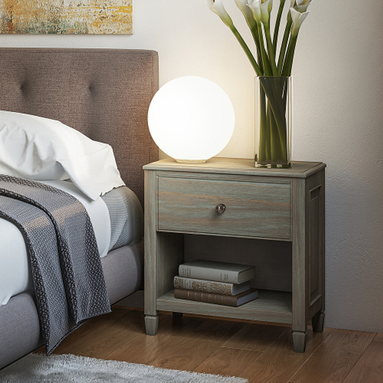 Simpli Home - Connaught Bedside Table - Distressed Grey