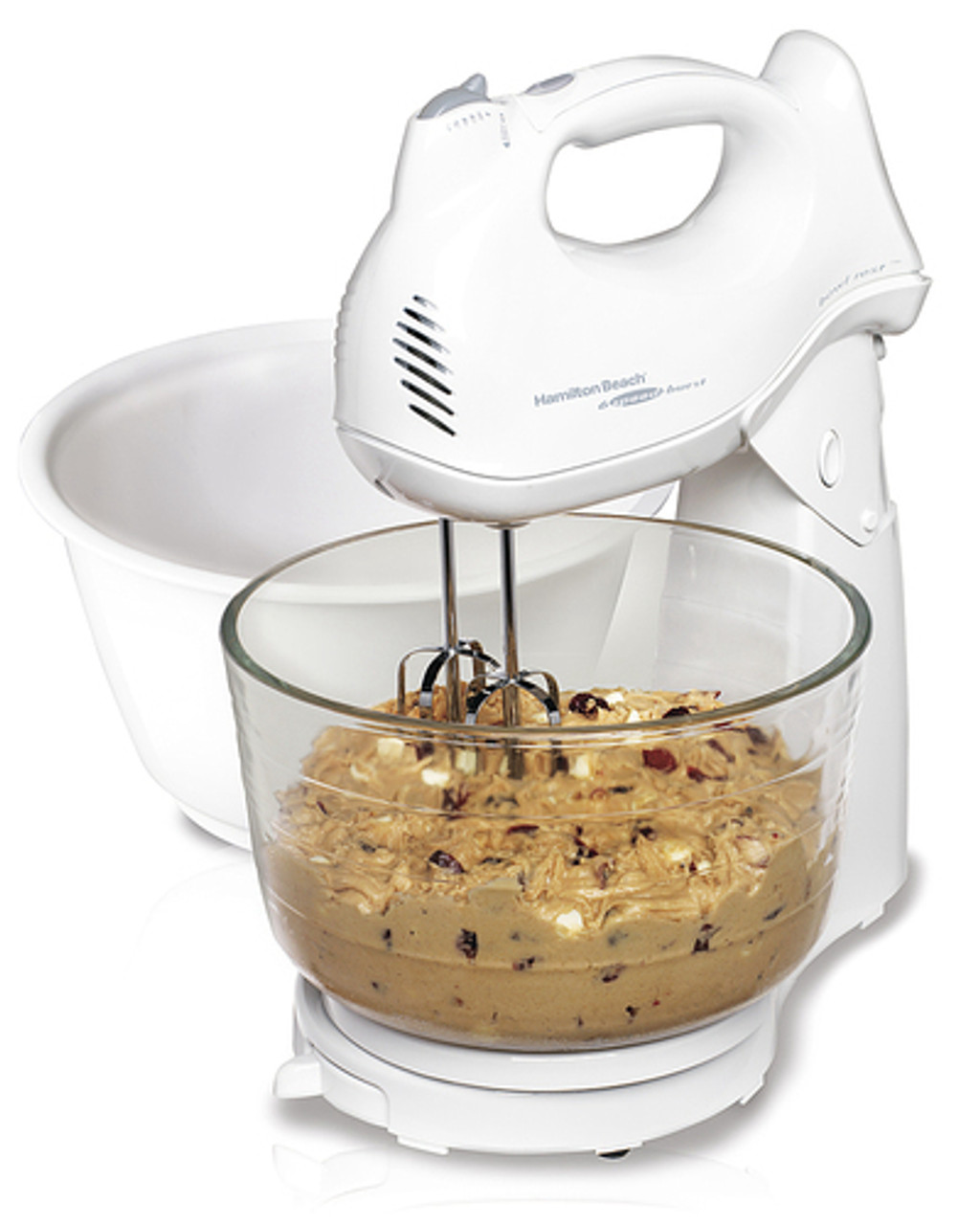 Hamilton Beach - Power Deluxe™ 6 Speed Stand Mixer with 2 Bowls - WHITE