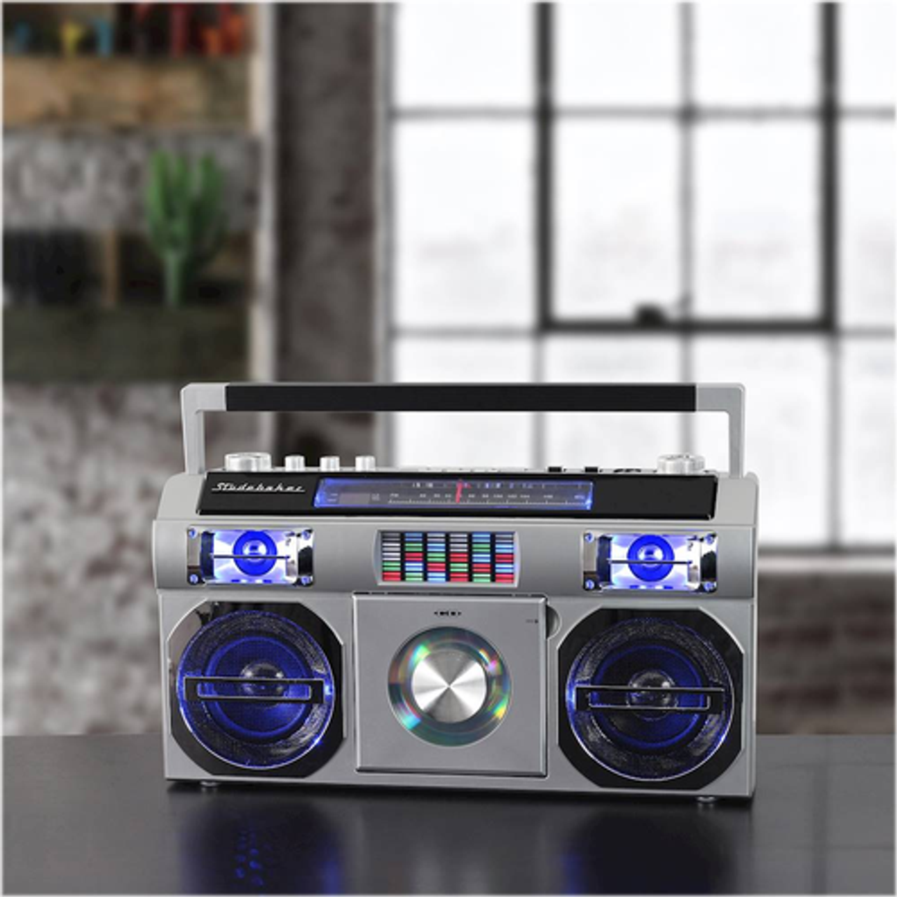 Studebaker - Retro Street Boombox with AM/FM Radio - Silver