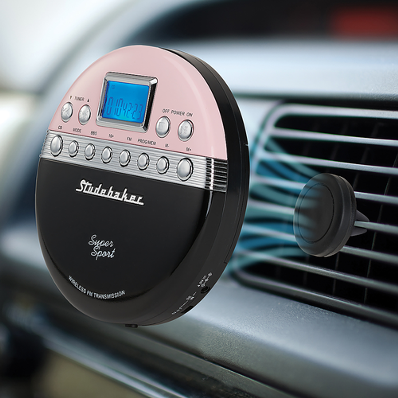 Studebaker - Joggable Personal CD Player with Wireless FM Transmission and FM PLL Radio - Pink/Black