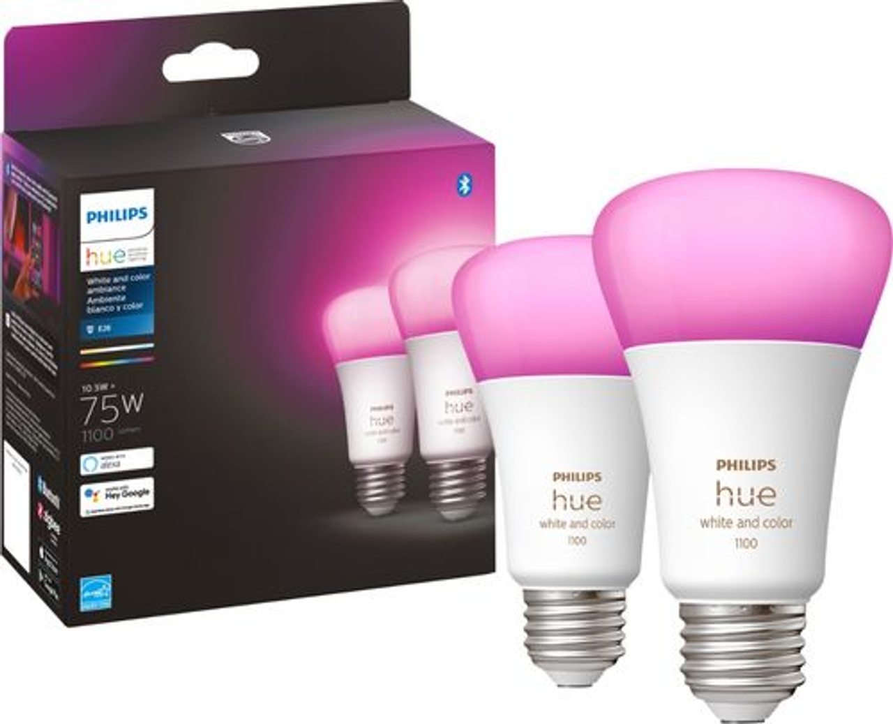 Philips - Hue White and Color Ambaice A19 Bluetooth 75W Smart LED Bulbs (2-pack)