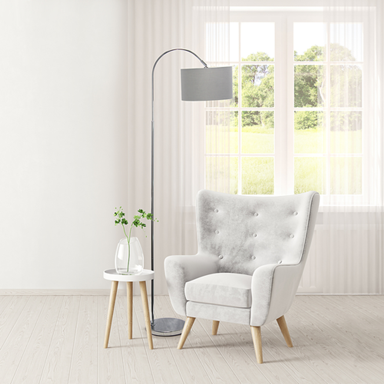 Simple Designs Arched Brushed Nickel Floor Lamp, Gray Shade - Brushed Nickel base/Gray shade