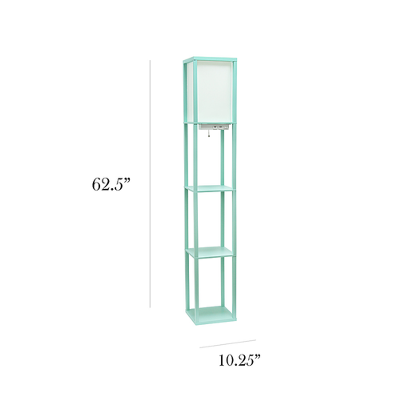 Simple Designs Floor Lamp Etagere Organizer Storage Shelf w 2 USB Charging Ports, 1 Charging Outlet & Linen Shade, Aqua - Aqua