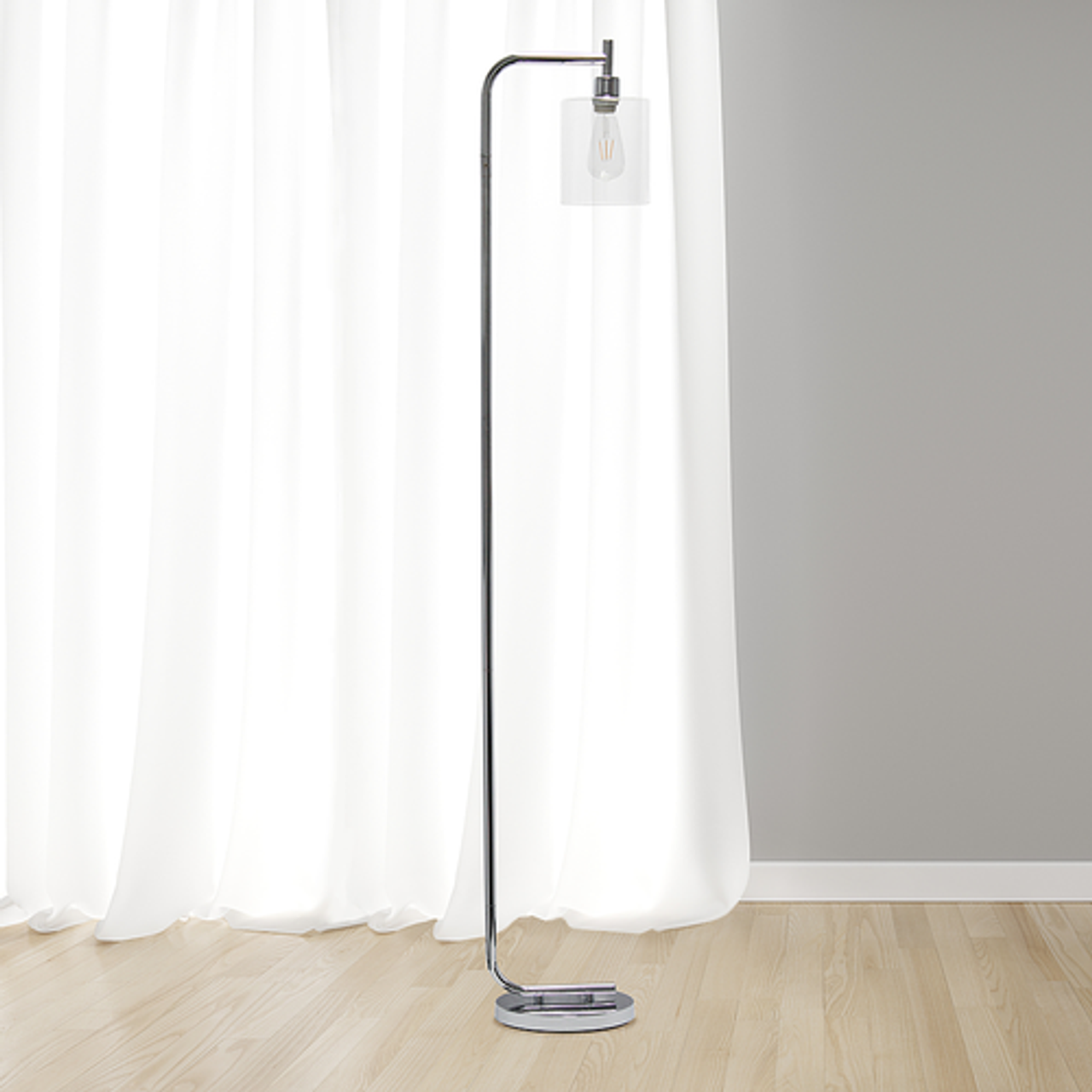 Simple Designs Modern Iron Lantern Floor Lamp with Glass Shade, Chrome - Chrome