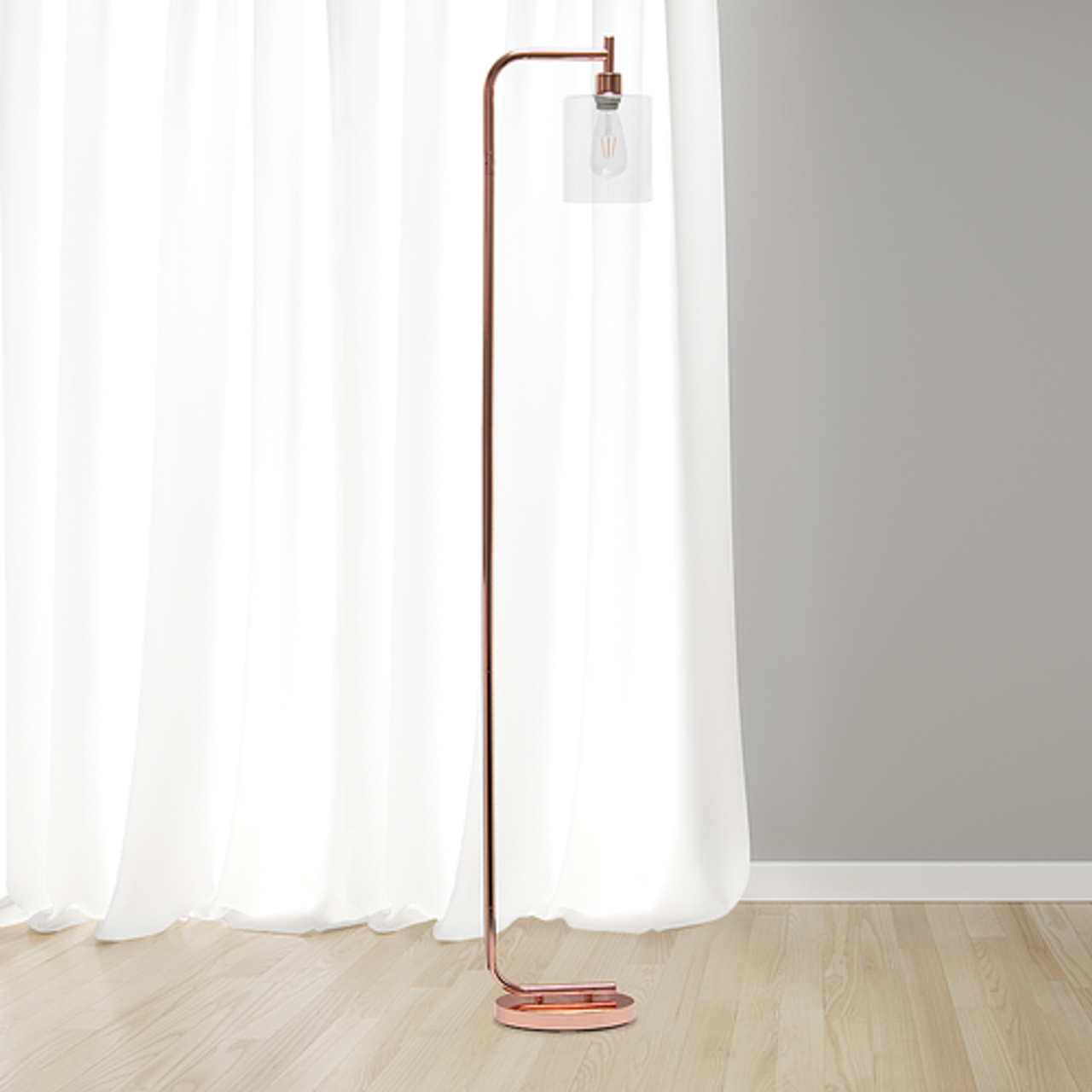Simple Designs Modern Iron Lantern Floor Lamp with Glass Shade, Rose Gold - Rose Gold