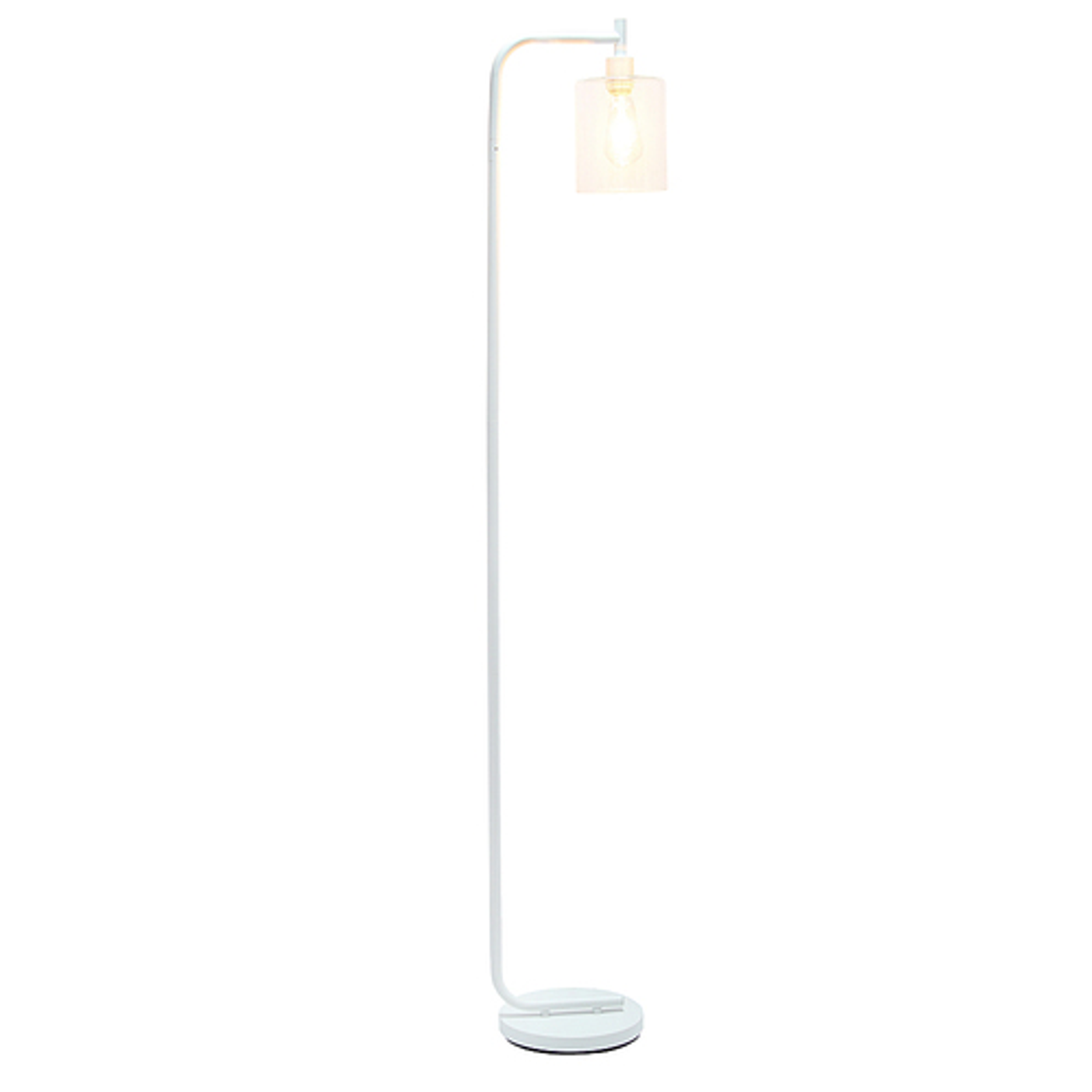 Simple Designs Modern Iron Lantern Floor Lamp with Glass Shade, White - White