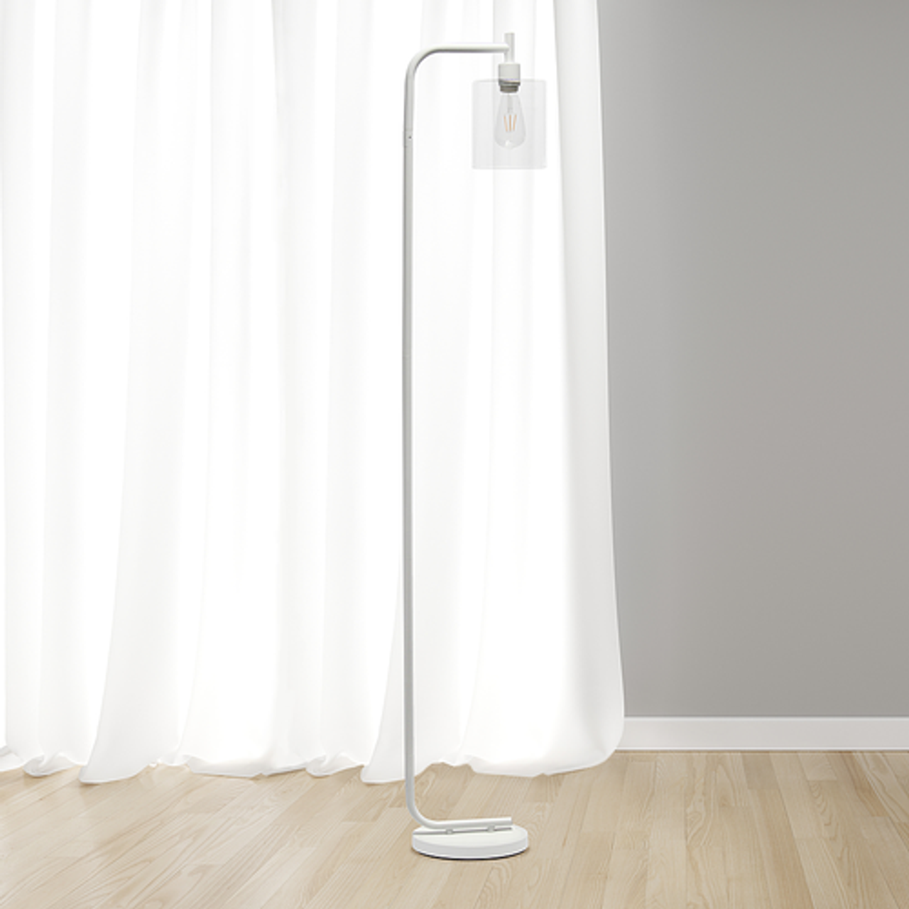 Simple Designs Modern Iron Lantern Floor Lamp with Glass Shade, White - White