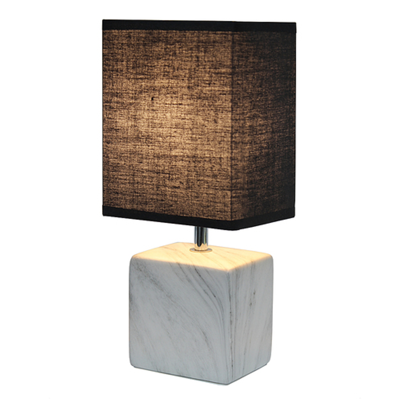 Simple Designs Petite Marbled Ceramic Table Lamp with Fabric Shade, White with Black Shade - White base/Black shade