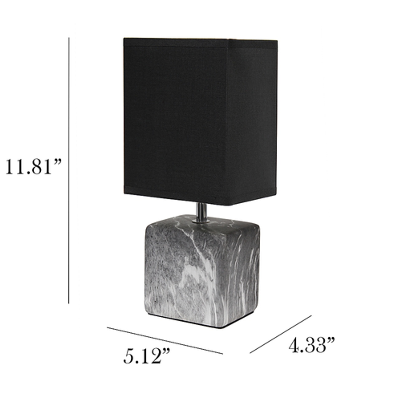 Simple Designs Petite Marbled Ceramic Table Lamp with Fabric Shade, Black with Black Shade - Black base/Black shade