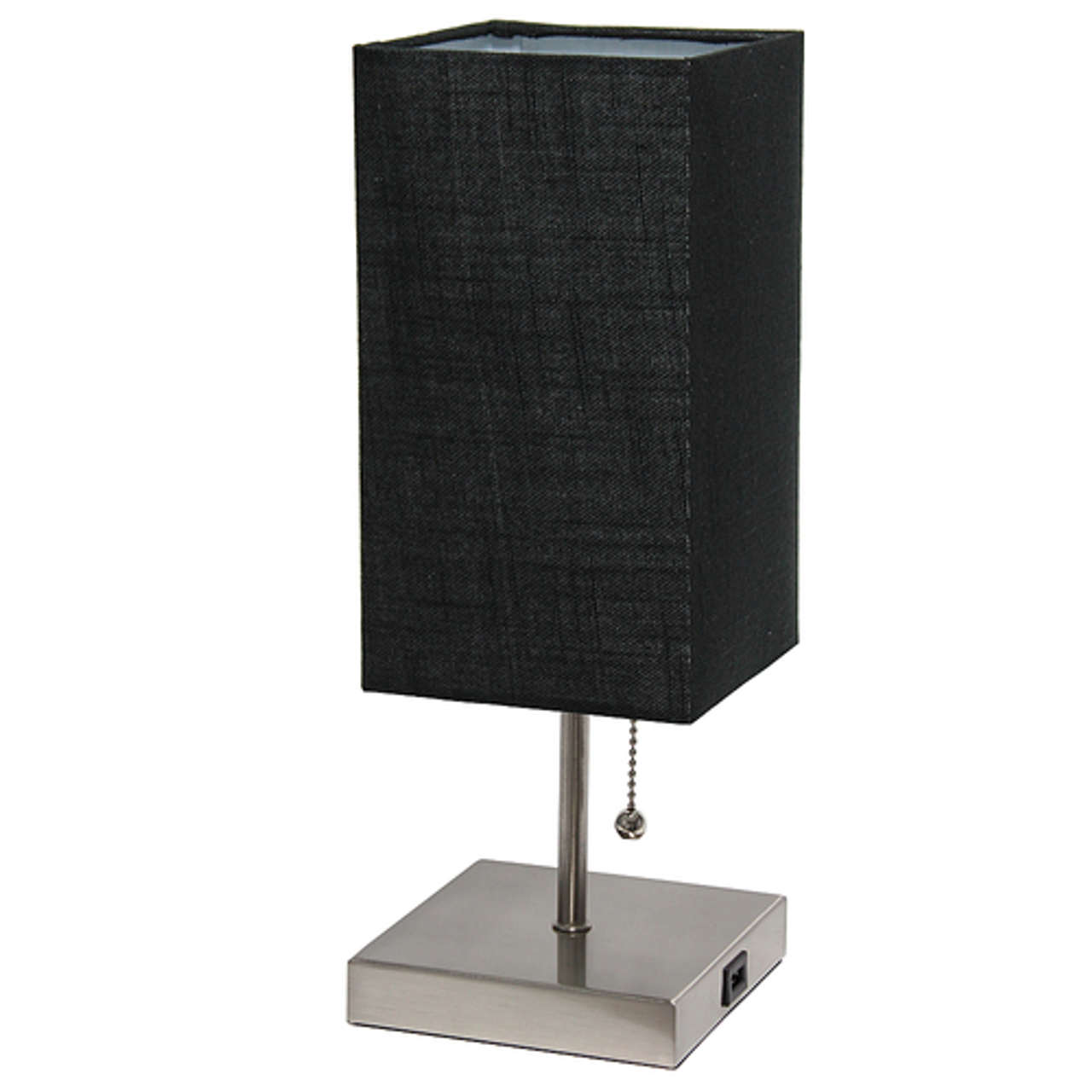 Simple Designs Petite Stick Lamp with USB Charging Port and Fabric Shade, Black - Brushed Nickel base/Black shade
