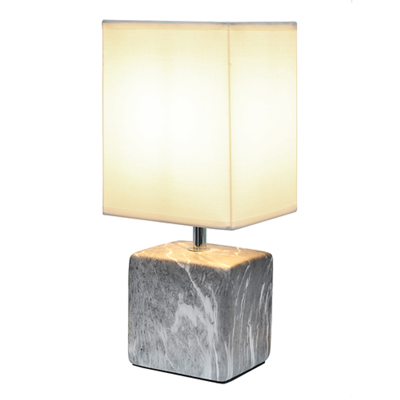 Simple Designs Petite Marbled Ceramic Table Lamp with Fabric Shade, Black with White Shade - Black base/White shade