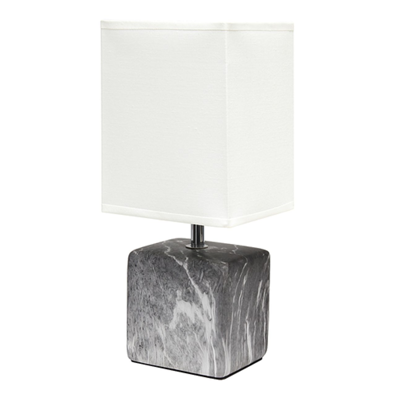 Simple Designs Petite Marbled Ceramic Table Lamp with Fabric Shade, Black with White Shade - Black base/White shade