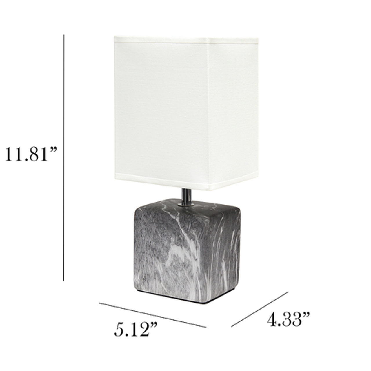 Simple Designs Petite Marbled Ceramic Table Lamp with Fabric Shade, Black with White Shade - Black base/White shade