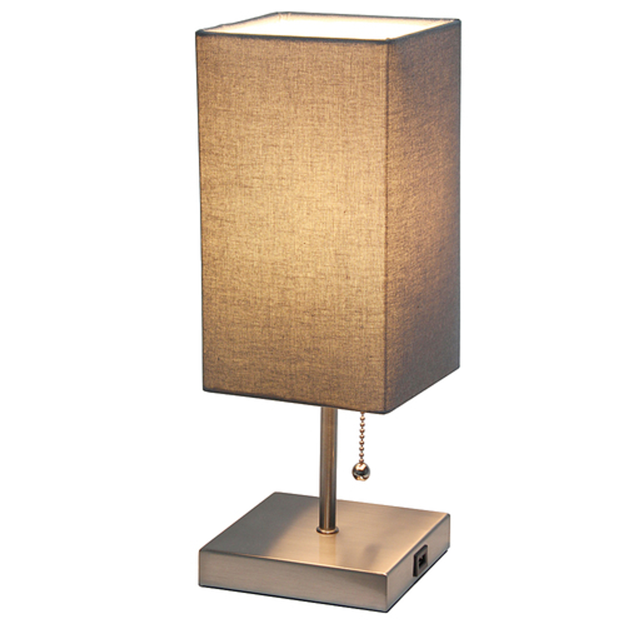 Simple Designs Petite Stick Lamp with USB Charging Port and Fabric Shade, Gray - Brushed Nickel base/Gray shade