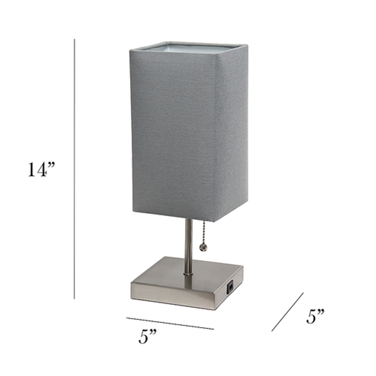 Simple Designs Petite Stick Lamp with USB Charging Port and Fabric Shade, Gray - Brushed Nickel base/Gray shade