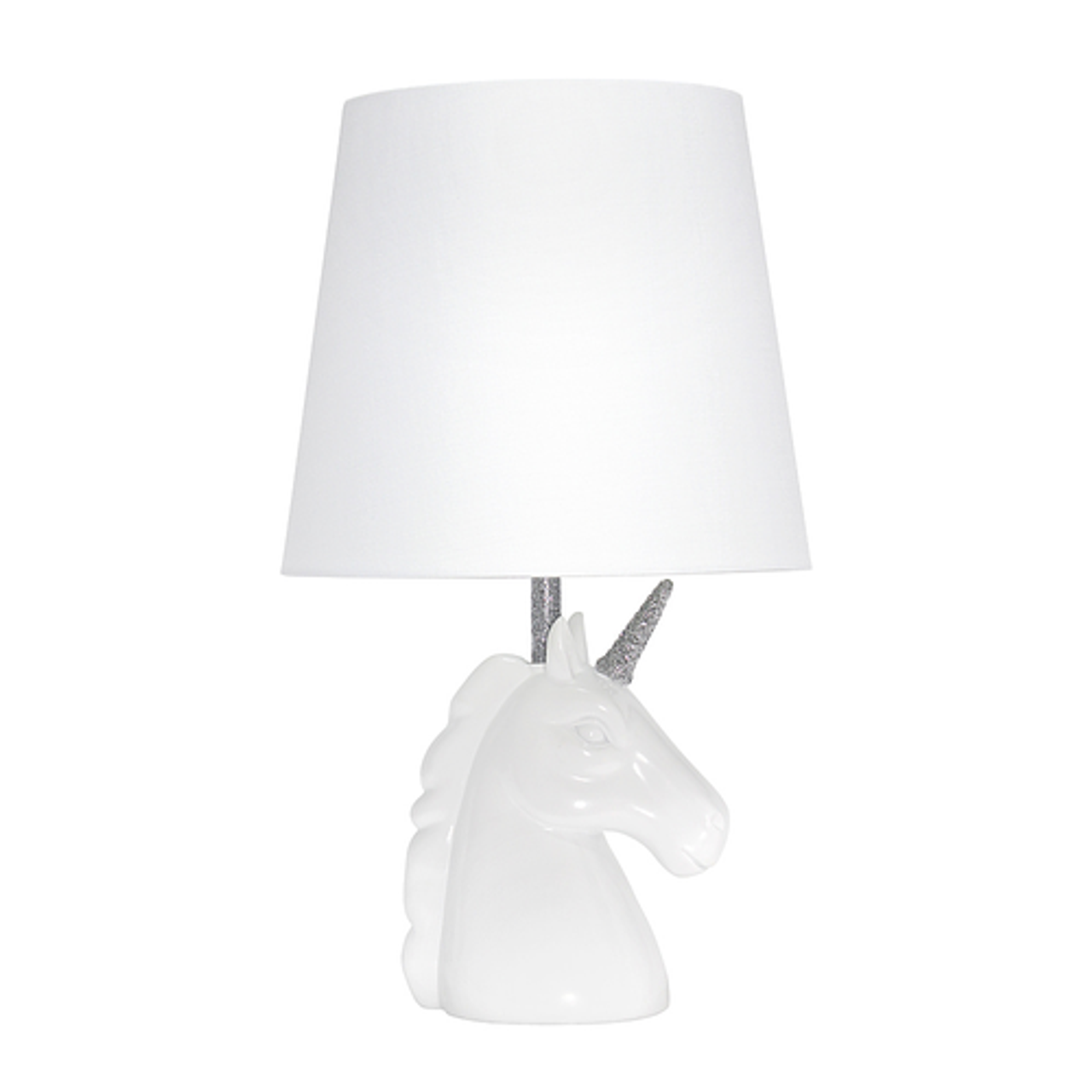 Simple Designs Sparkling Silver and White Unicorn Table Lamp - Silver