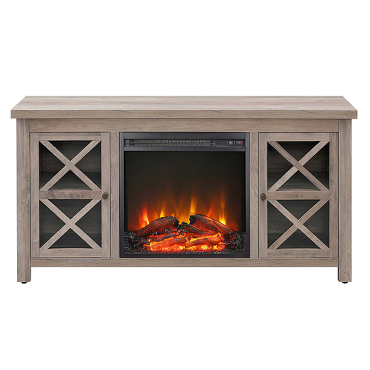 Camden&Wells - Colton 47.75" TV Stand with Log Fireplace - Gray Oak