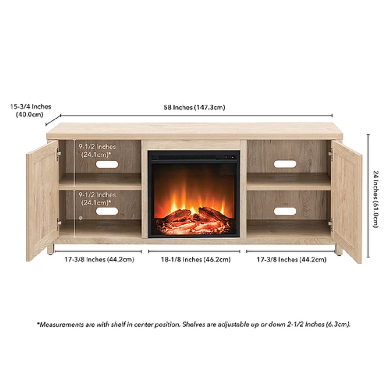 Camden&Wells - Granger 58" TV Stand with Log Fireplace - White Oak