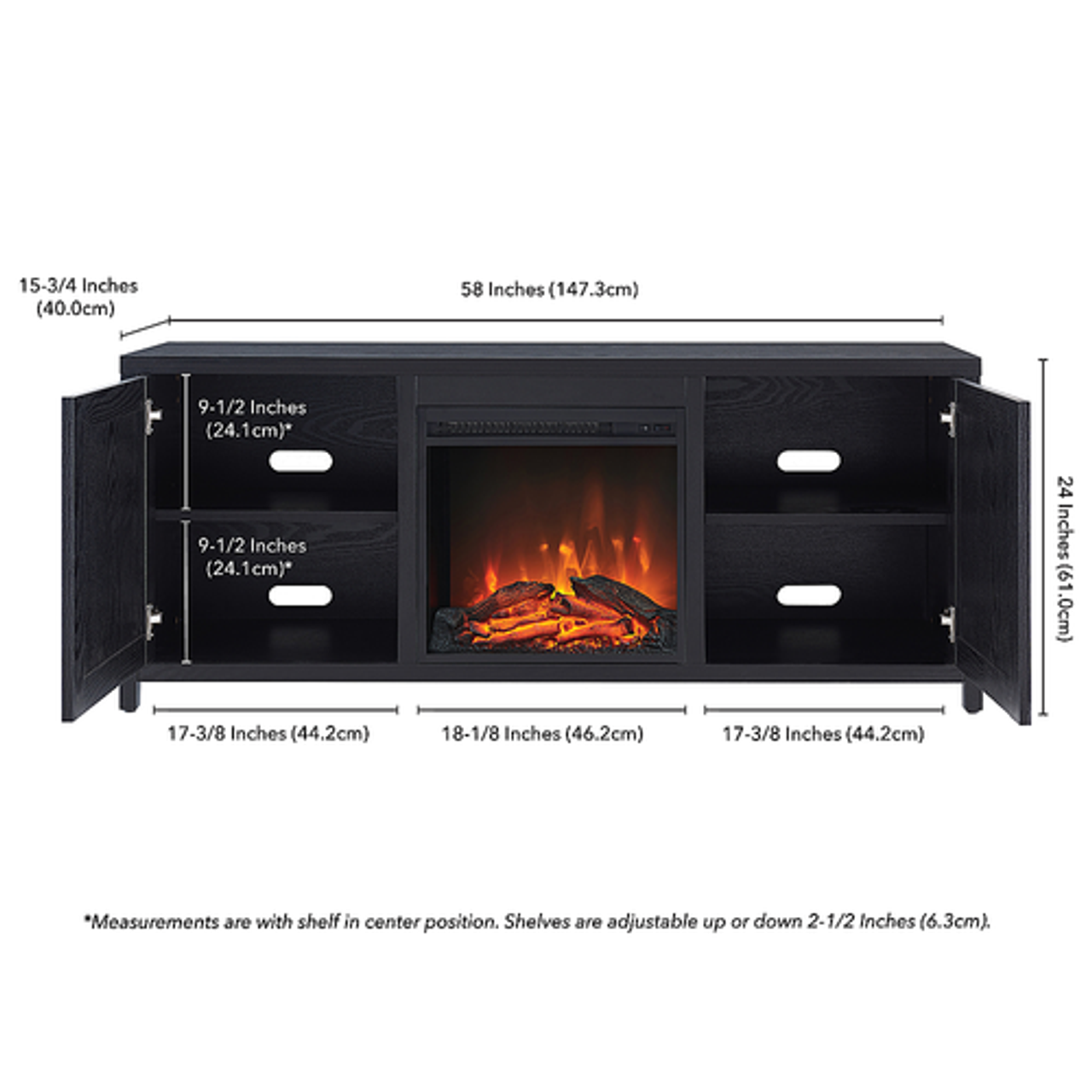 Camden&Wells - Granger 58" TV Stand with Log Fireplace - Blackened Bronze