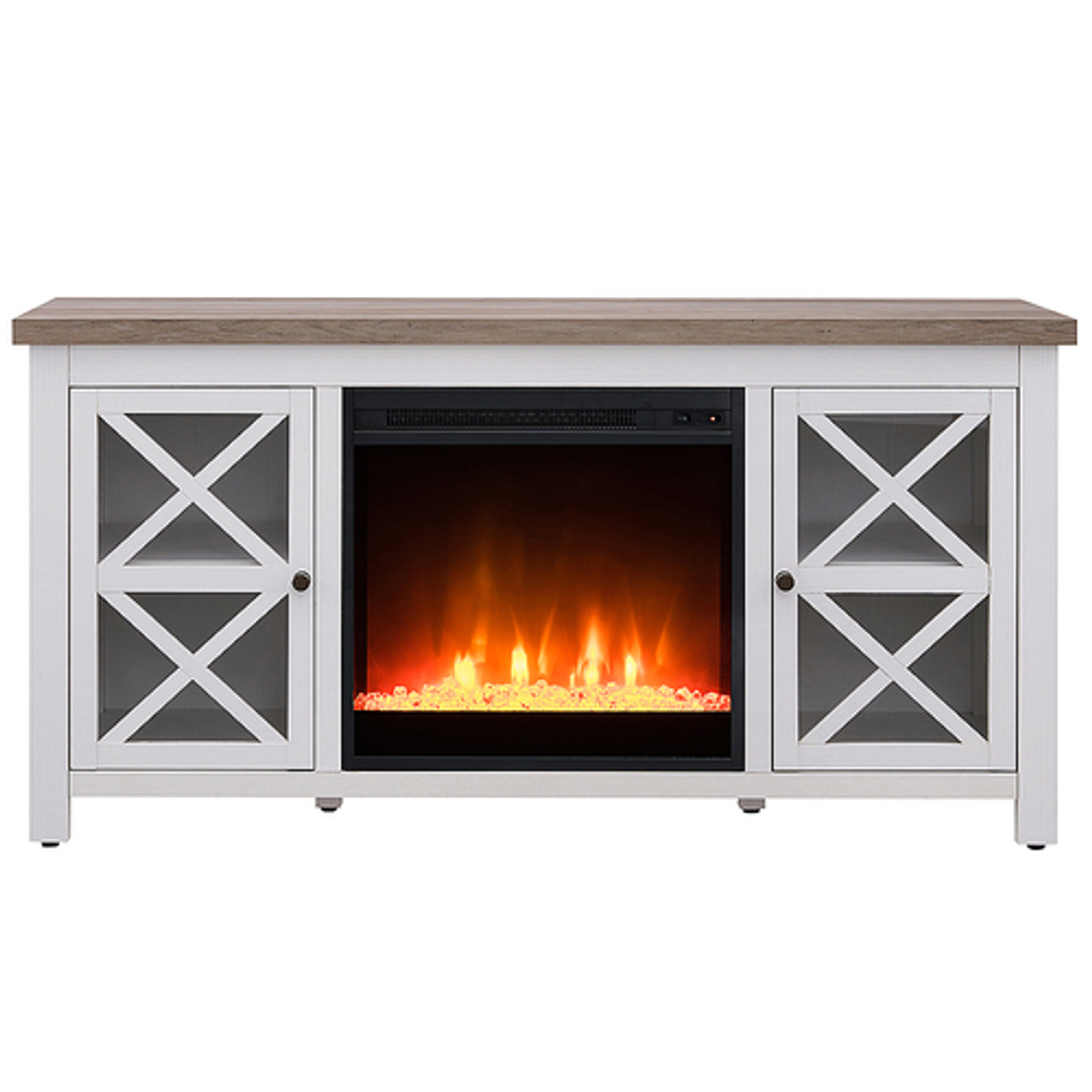 Camden&Wells - Colton 47.75" TV Stand with Crystal Fireplace - White/Gray Oak