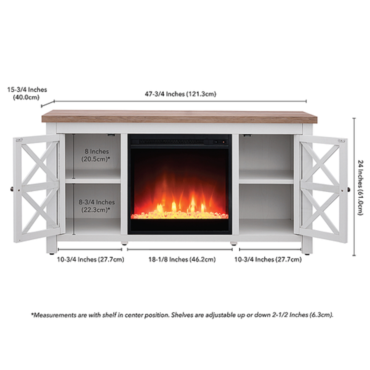 Camden&Wells - Colton 47.75" TV Stand with Crystal Fireplace - White/Gray Oak