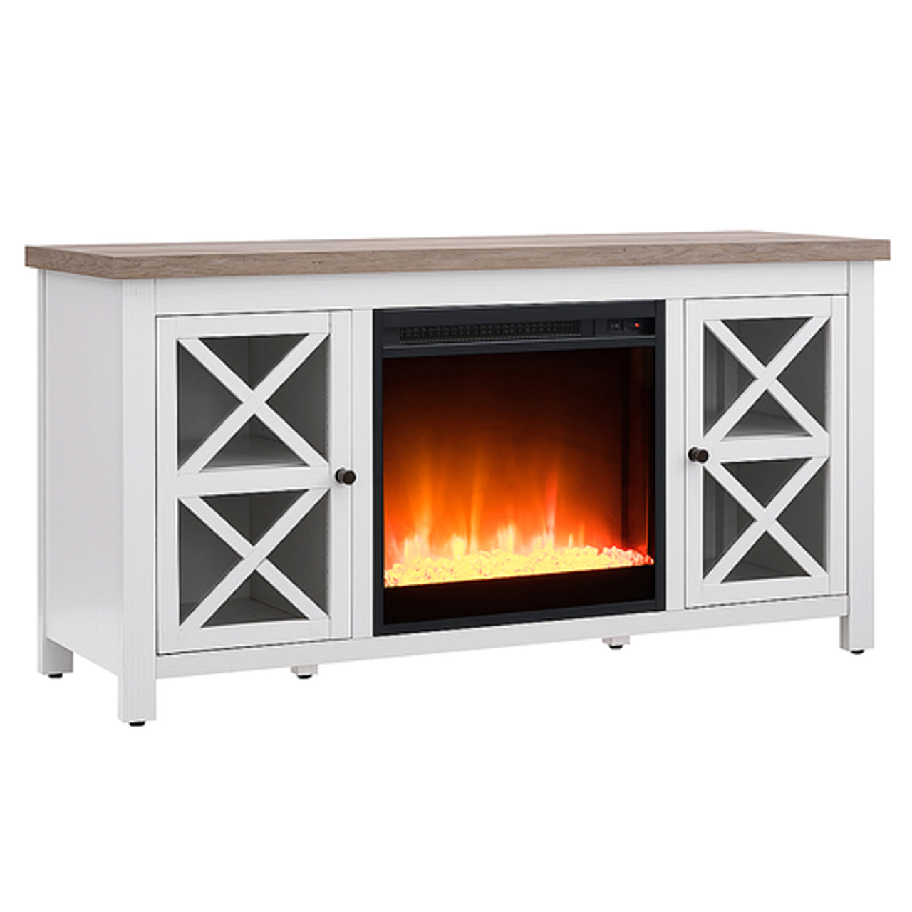 Camden&Wells - Colton 47.75" TV Stand with Crystal Fireplace - White/Gray Oak