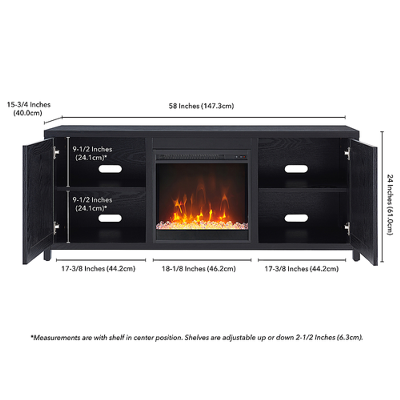 Camden&Wells - Granger 58" TV Stand with Crystal Fireplace - Blackened Bronze