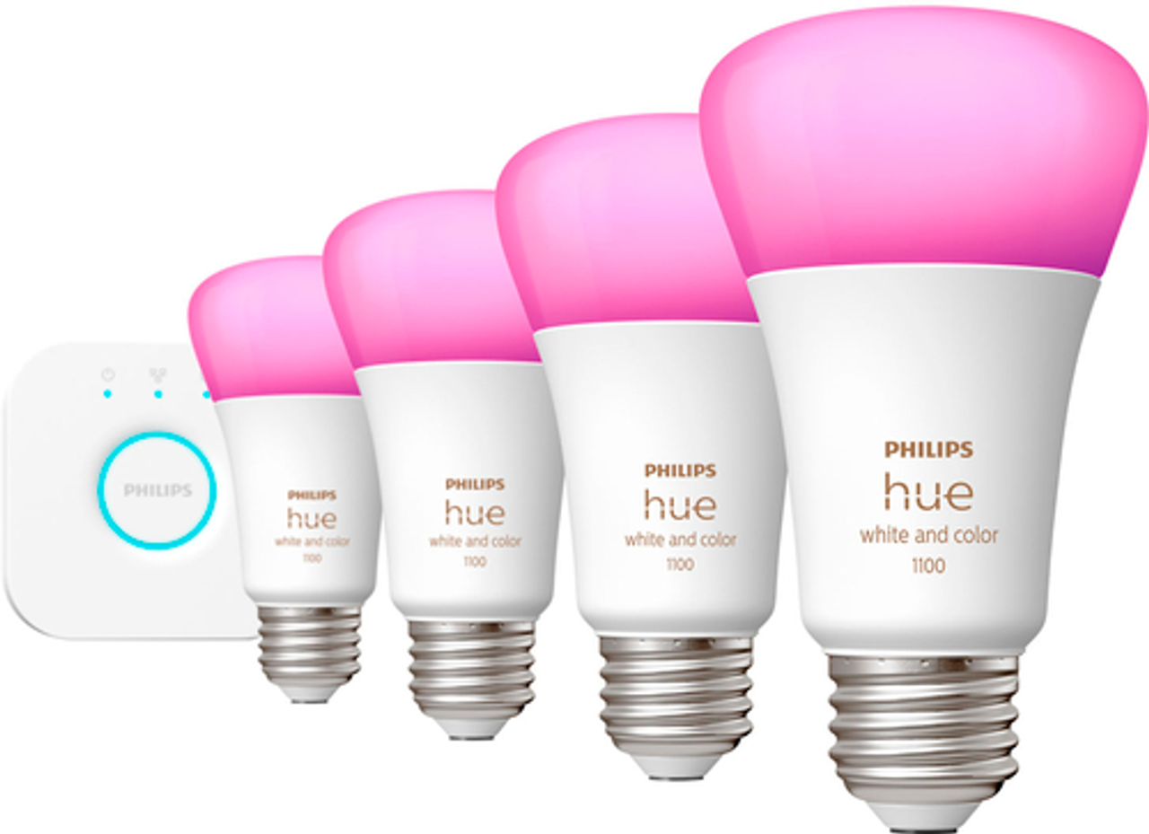 Philips - Hue White and Color Ambiance A19 Bluetooth 75W Smart LED Starter Kit