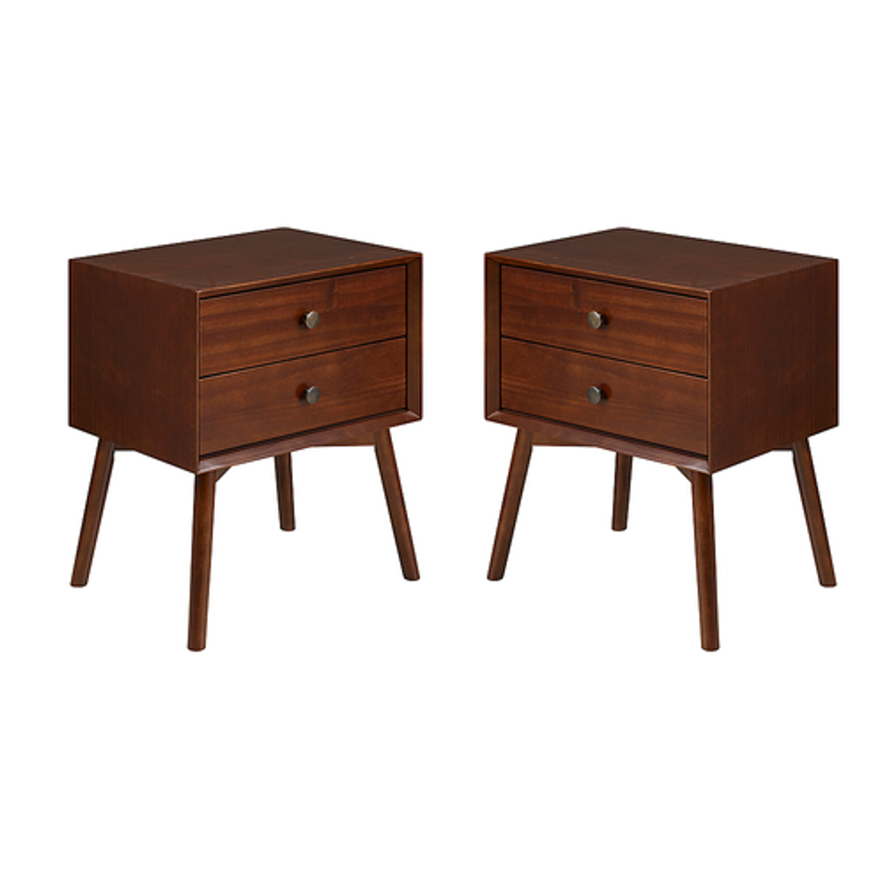 Walker Edison - 2-Piece Mid-Century 2-Drawer Nightstand Set - Walnut