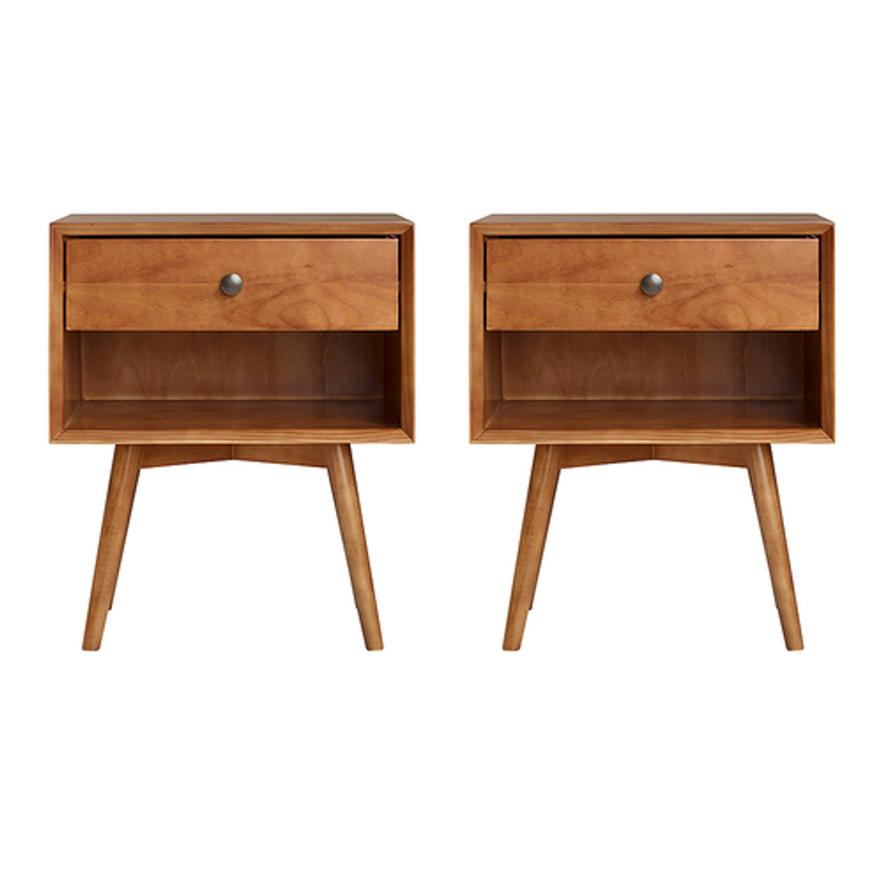 Walker Edison - 2-Piece Mid-Century Open Cubby Nightstand Set - Caramel