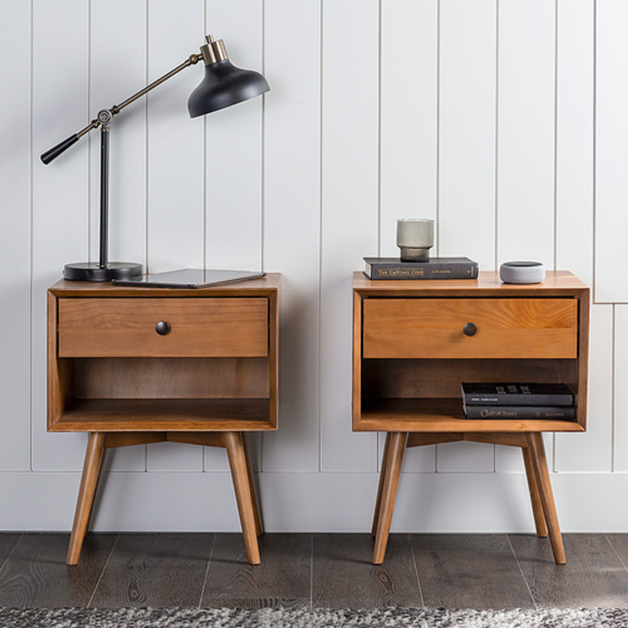 Walker Edison - 2-Piece Mid-Century Open Cubby Nightstand Set - Caramel