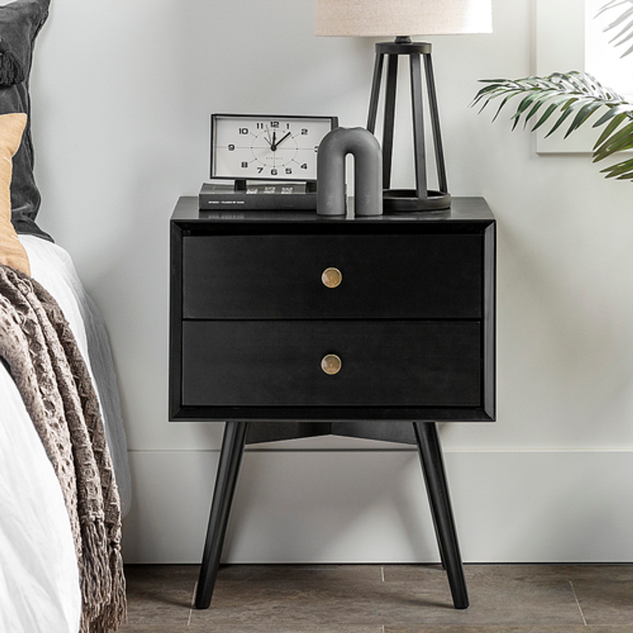 Walker Edison - 2-Piece Mid-Century 2-Drawer Nightstand Set - Black