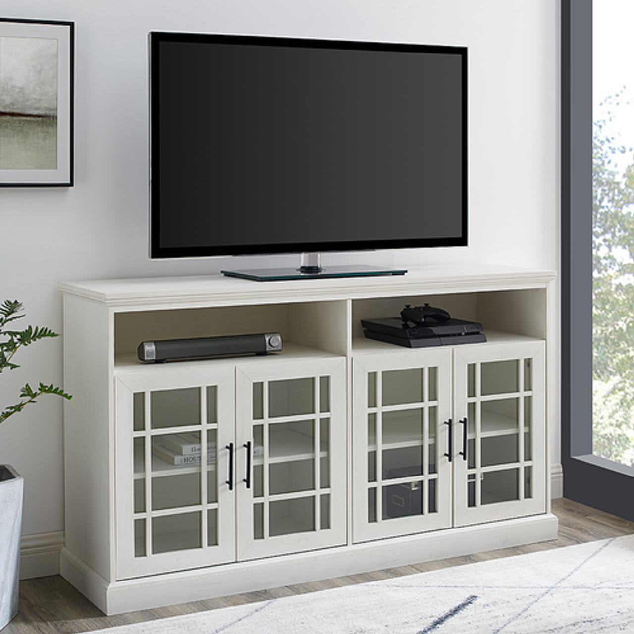 Walker Edison - 58” Contemporary 4-Door TV Stand for TVs up to 65” - Brushed white