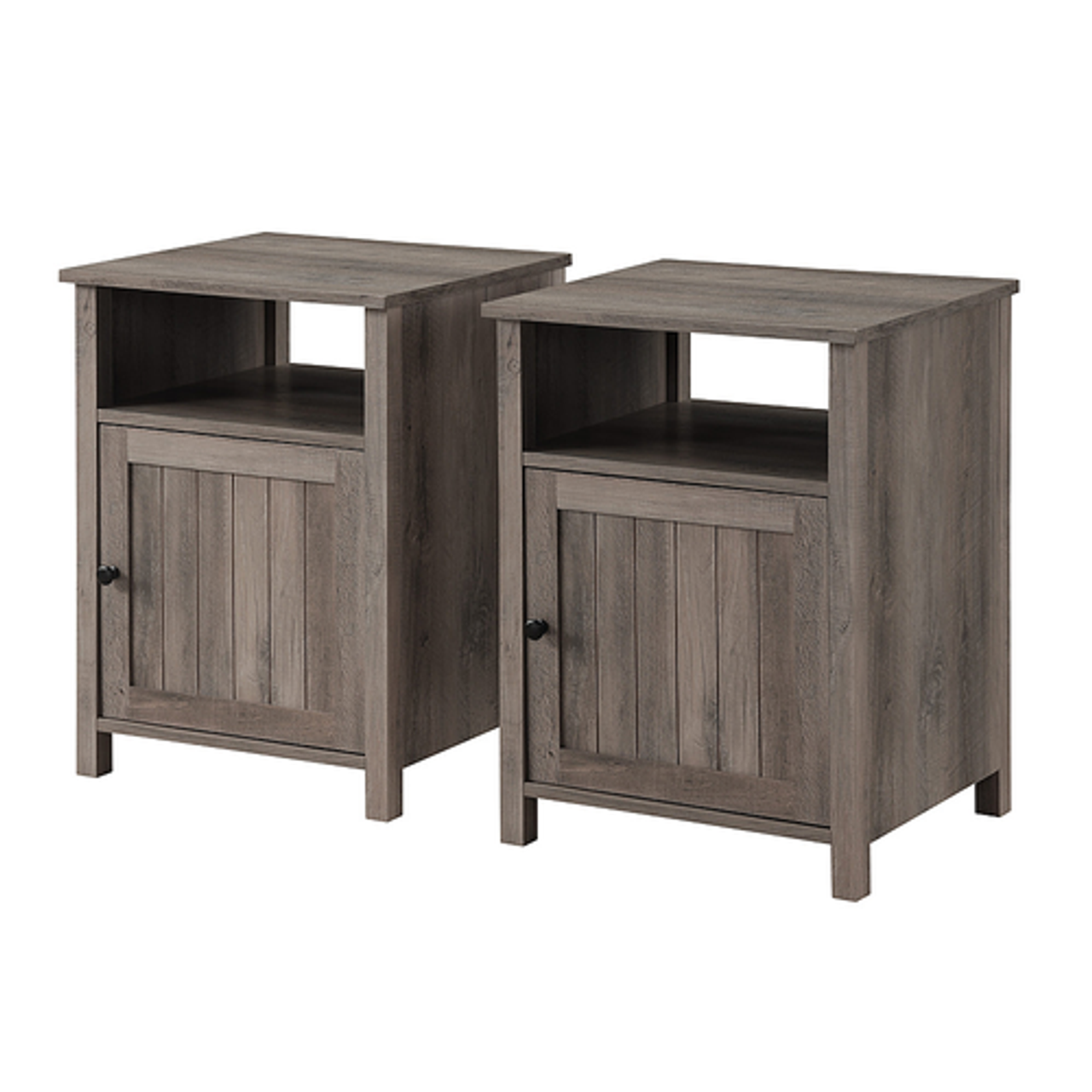 Walker Edison - 2-Piece Farmhouse Grooved-Door Side Table Set - Rustic Oak