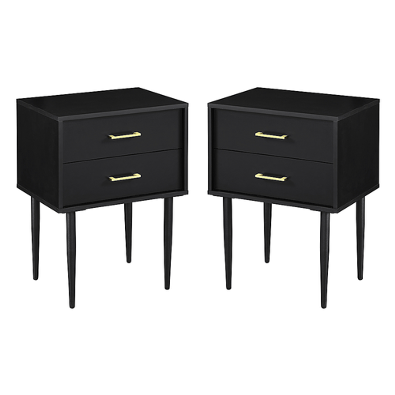 Walker Edison - 2-Piece Mid-Century 2-Drawer Side Table Set - Black