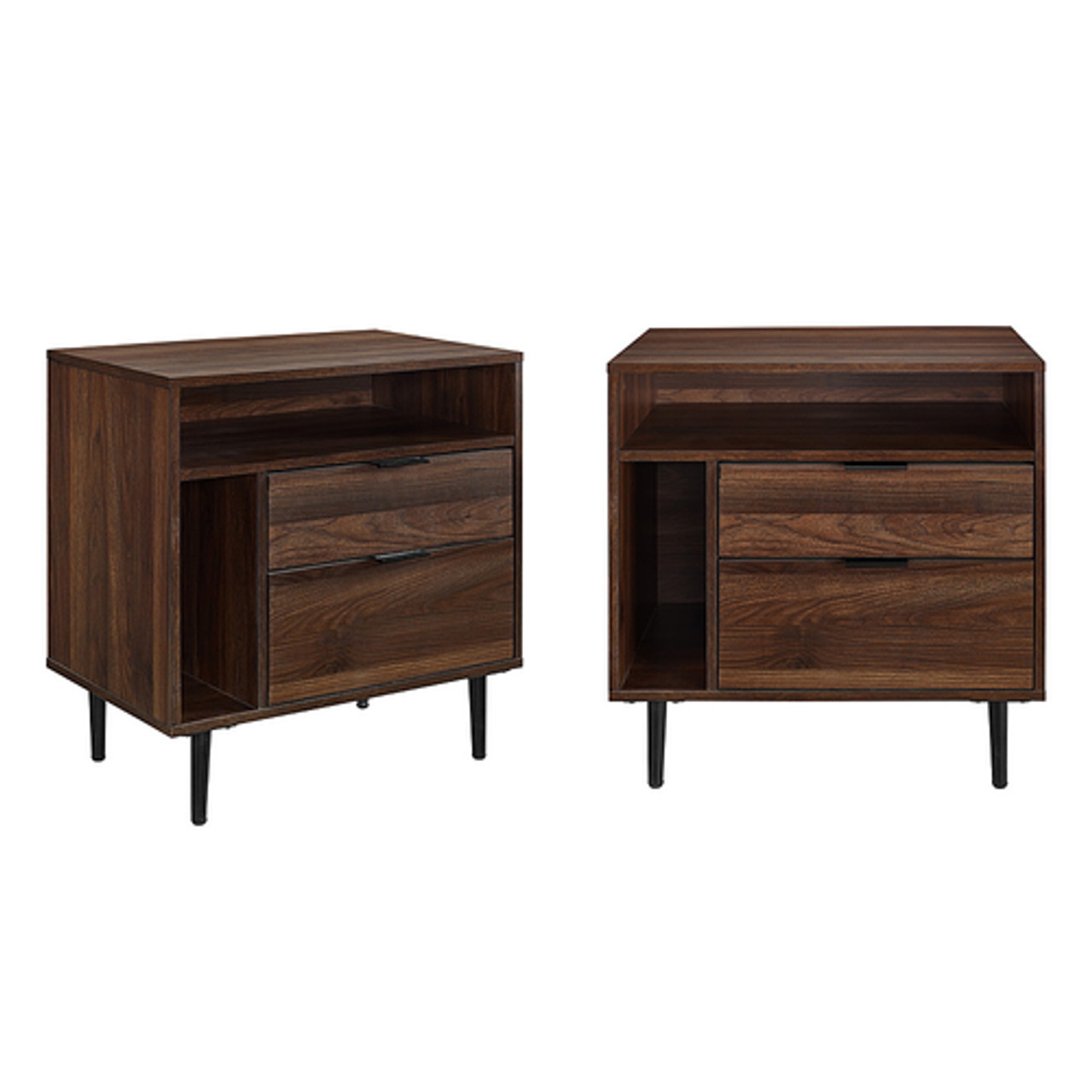 Walker Edison - 2-Piece Mid-Century Storage Side Table Set - Dark Walnut