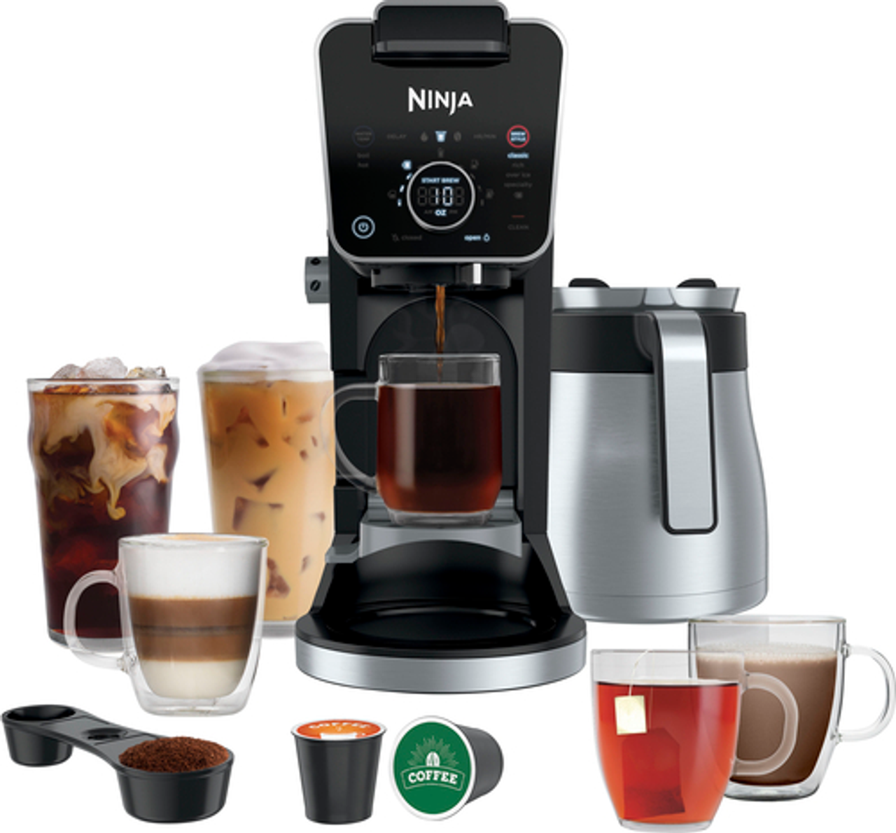 Ninja - DualBrew Pro Specialty Coffee System, Single Serve, Pod, and 12-Cup Drip Coffee Maker, Thermal Carafe - Black/Silver