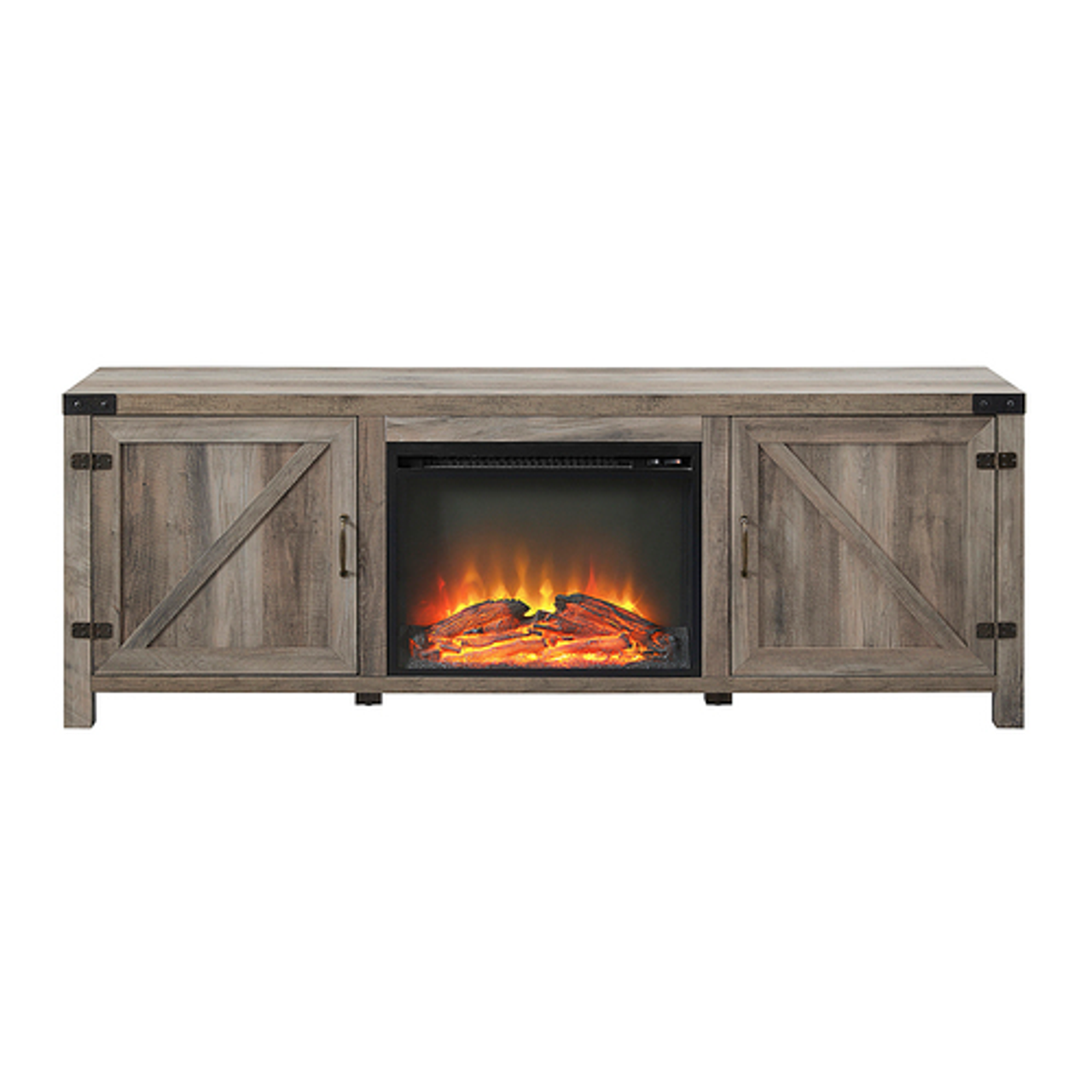 Walker Edison - 70” Barn Door Fireplace TV Stand for TVs up to 80” - Grey Wash