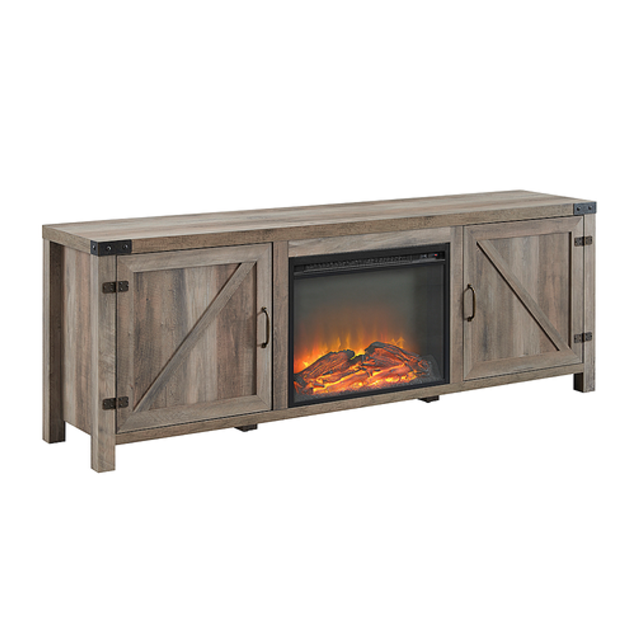 Walker Edison - 70” Barn Door Fireplace TV Stand for TVs up to 80” - Grey Wash