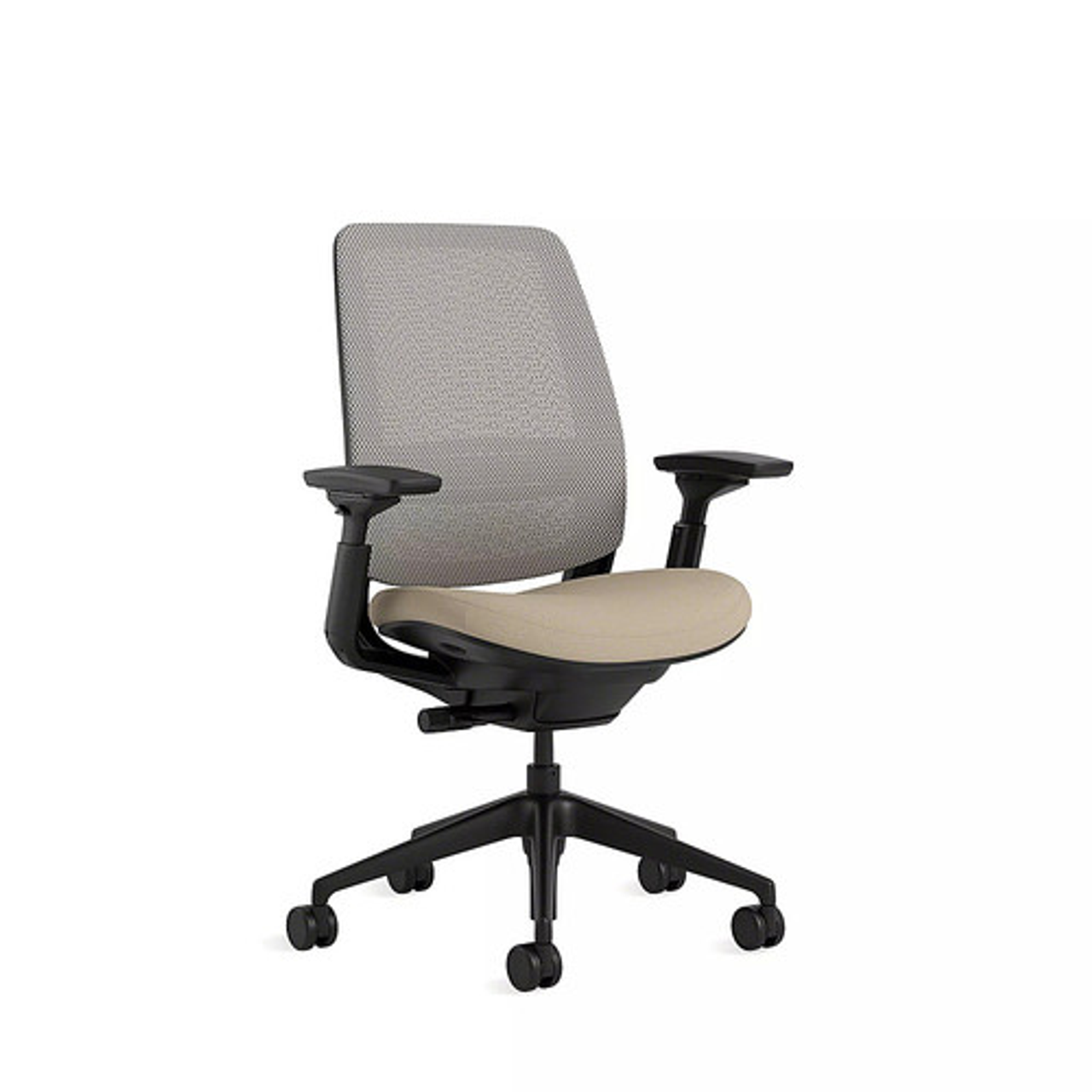 Steelcase Series 2 3D Airback Chair with Black Frame in Oatmeal Fabric and Nickel Mesh with Hard Floor Casters