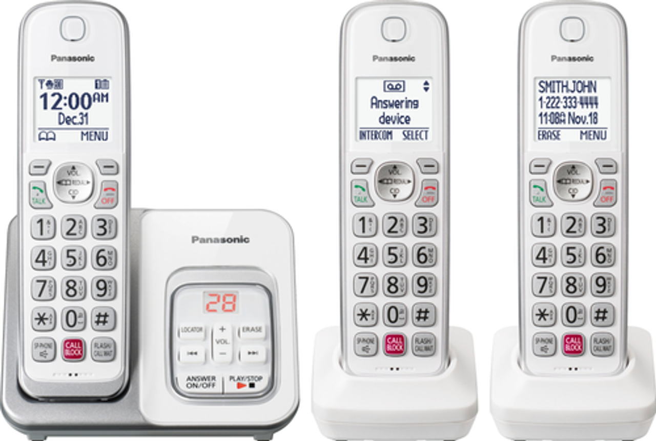 Panasonic Cordless Phone with 2 Handsets, Smart Call Block, Talking Caller ID and Digital Answering Machine - KX-TGD833W - White