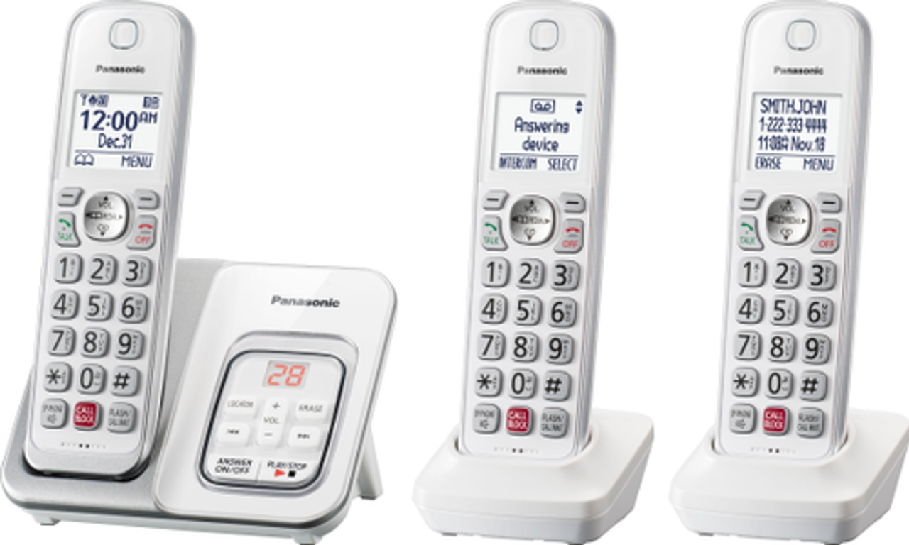 Panasonic Cordless Phone with 2 Handsets, Smart Call Block, Talking Caller ID and Digital Answering Machine - KX-TGD833W - White