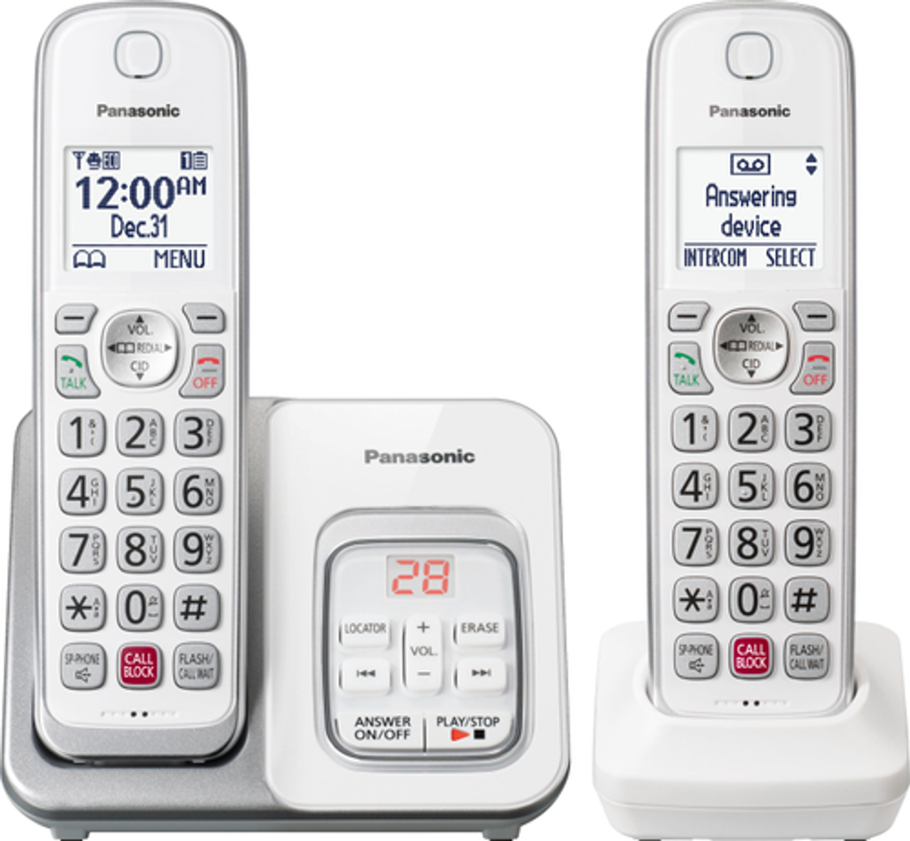 Panasonic Cordless Phone with 2 Handsets, Smart Call Block, Talking Caller ID and Digital Answering Machine - KX-TGD832W - White