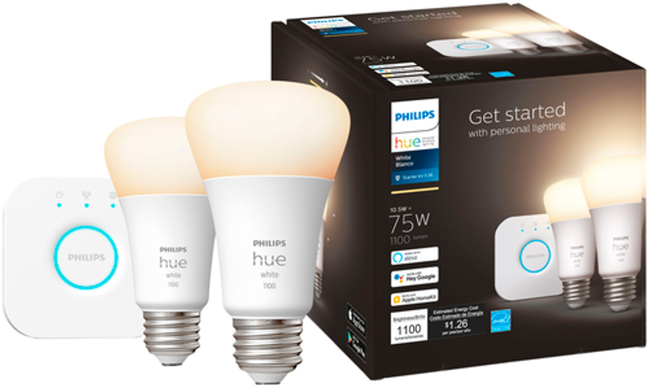 Philips - Hue White A19 Bluetooth 75W Smart LED Starter Kit