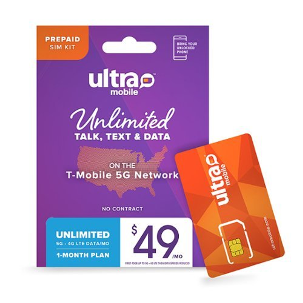 Ultra Mobile 1 Month - Unlimited Phone Plan with (Micro/Mini/Nano) Sim Kit - N/A