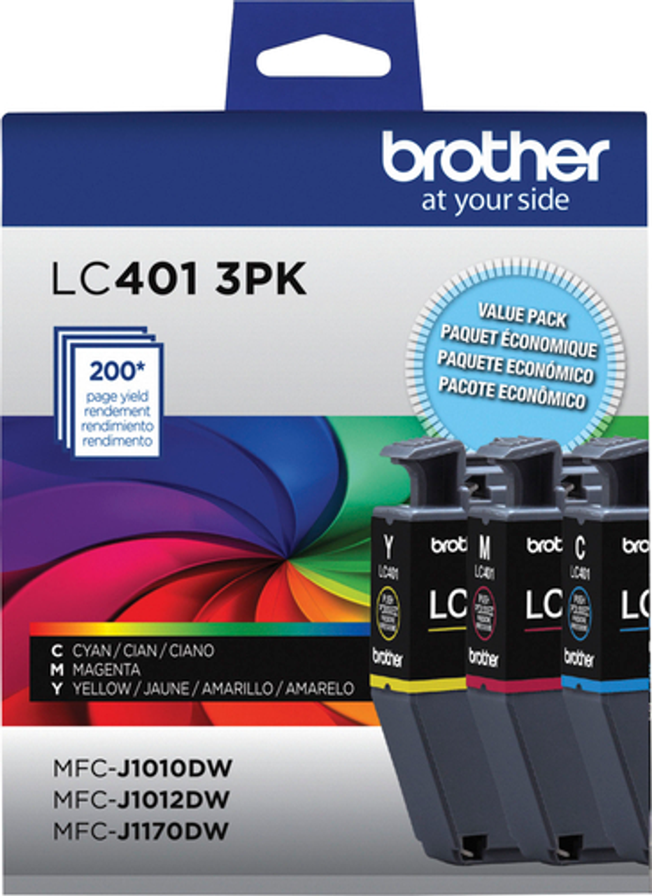 Brother Genuine LC401 3PK Standard Yield 3-Pack Color Ink Cartridges