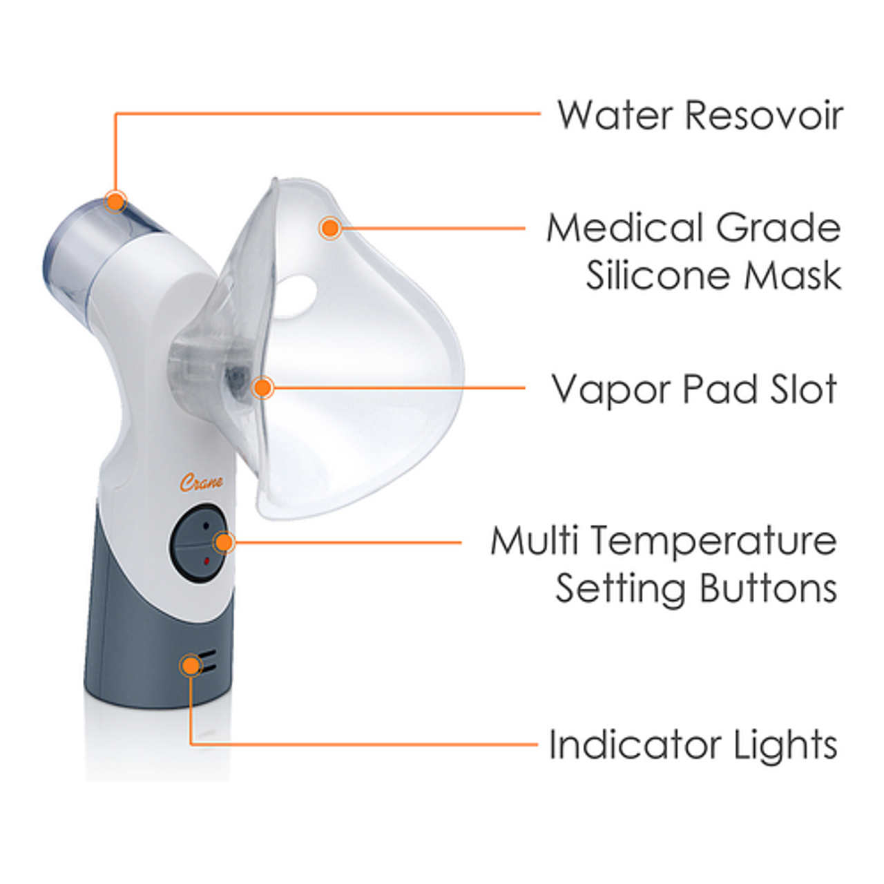 CRANE - Warm Steam & Cool Mist Cordless Portable Mist Inhaler - White/Gray