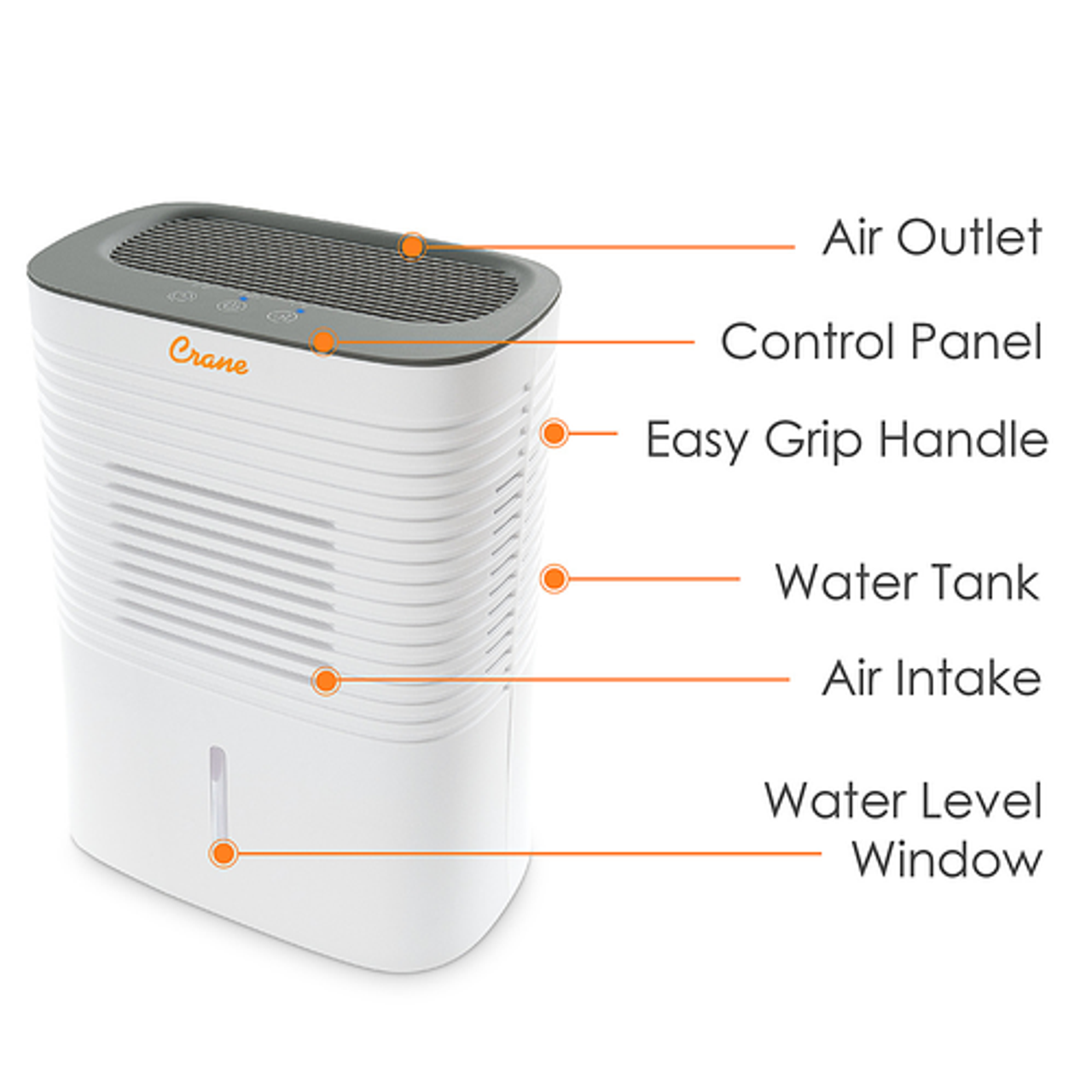 CRANE - 4 Pint Compact Dehumidifier with 2 Settings for Small to Medium Rooms up to 300 sq. ft. - White