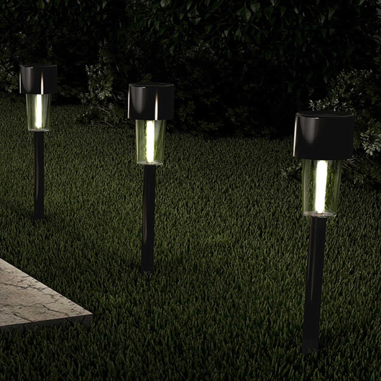 Nature Spring - Solar Path Lights - 12.2” Stainless Steel Outdoor Stake Lighting for Garden, Landscape, Driveway, Walkway - Set of 12 - Black